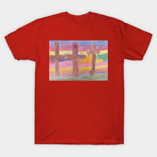 Three Wooden Crosses with Rainbow Background T-Shirt